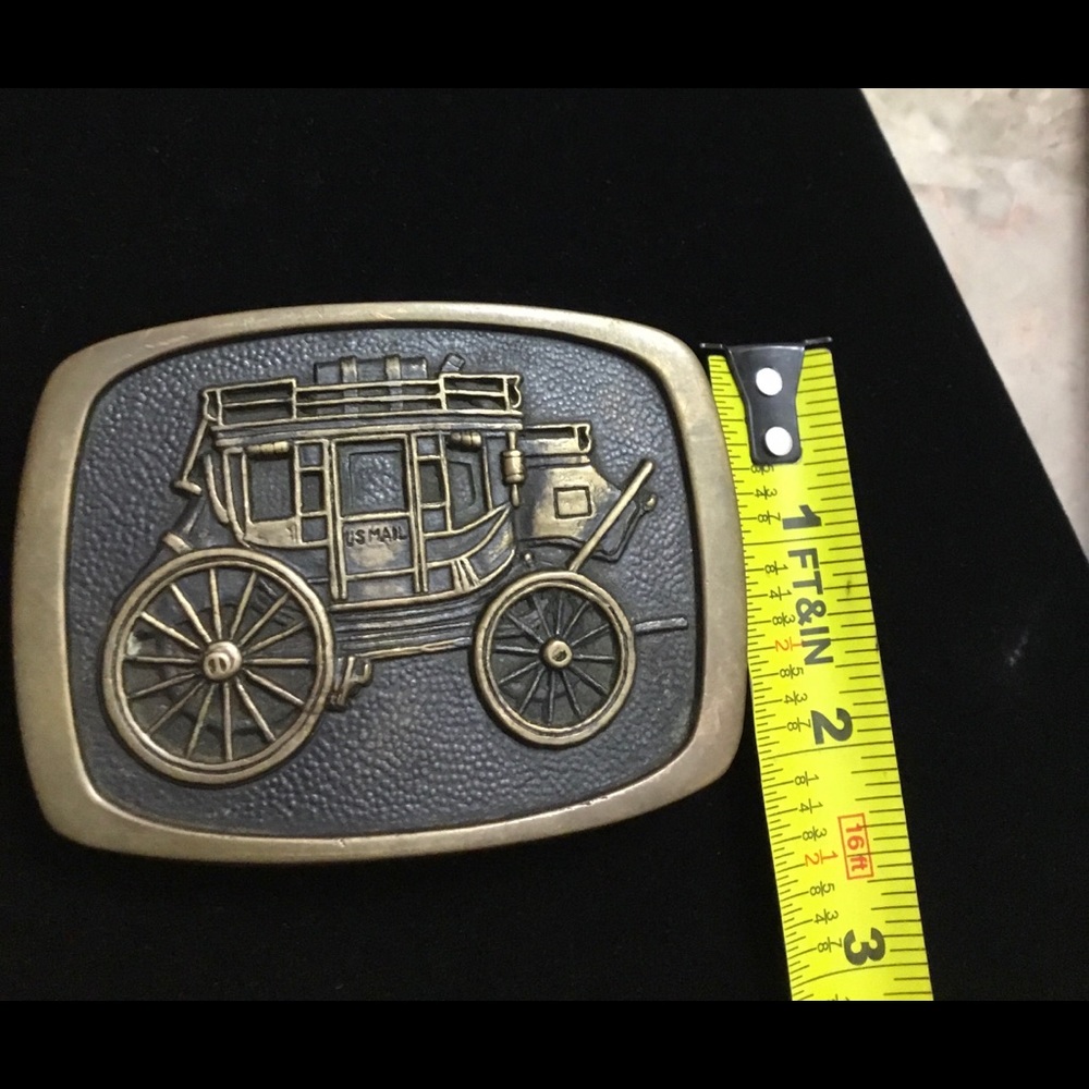 👕 Vintage  Brass BTS Mail Wagon Belt Buckle - Picture 3 of 5